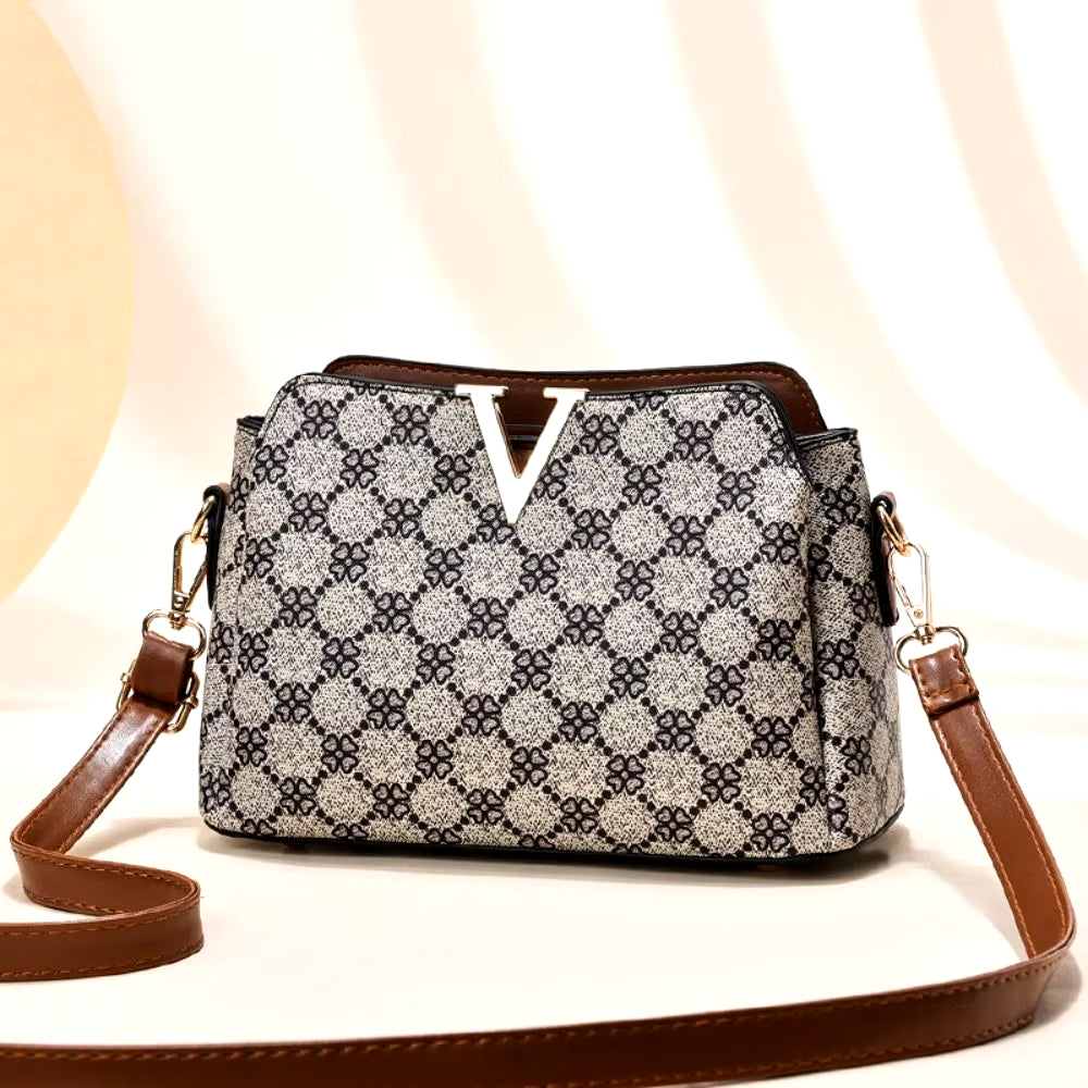 Vintage Print Crossbody Bag Gift Classic Elegant Classic Shoulder Bag Geometric Pattern V Letter Casual Bag Women