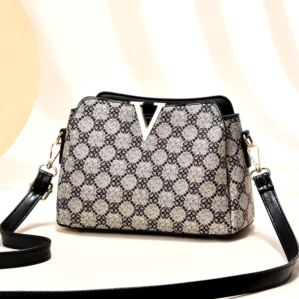 Vintage Print Crossbody Bag Gift Classic Elegant Classic Shoulder Bag Geometric Pattern V Letter Casual Bag Women