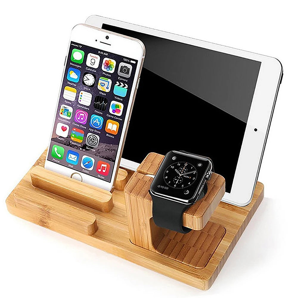 4 USB Charger Station for Apple Watch Charging Dock Station Bamboo Wood Charger Stand Holder for Iphone Ipad Ipod Samsung Xiaomi