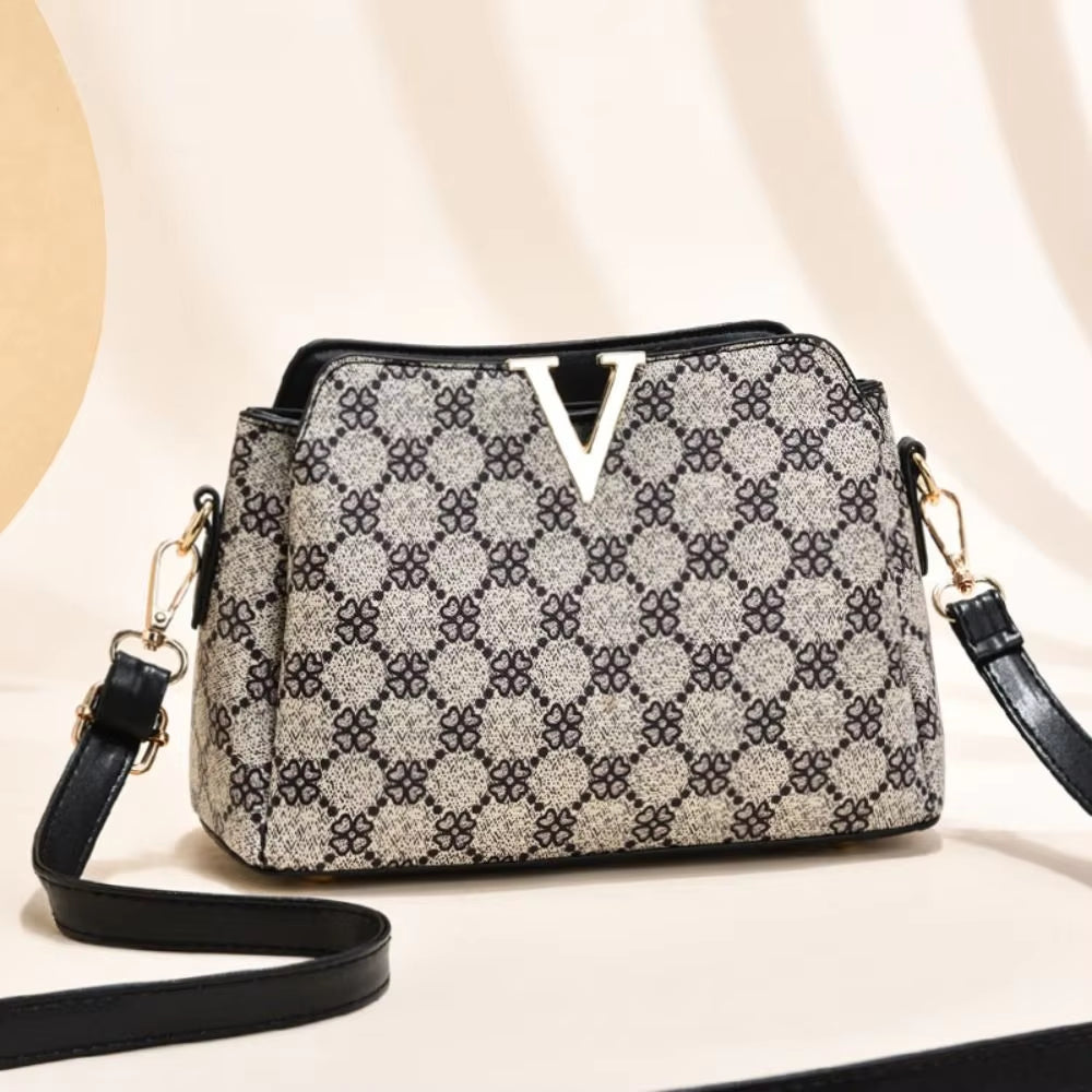 Vintage Print Crossbody Bag Gift Classic Elegant Classic Shoulder Bag Geometric Pattern V Letter Casual Bag Women